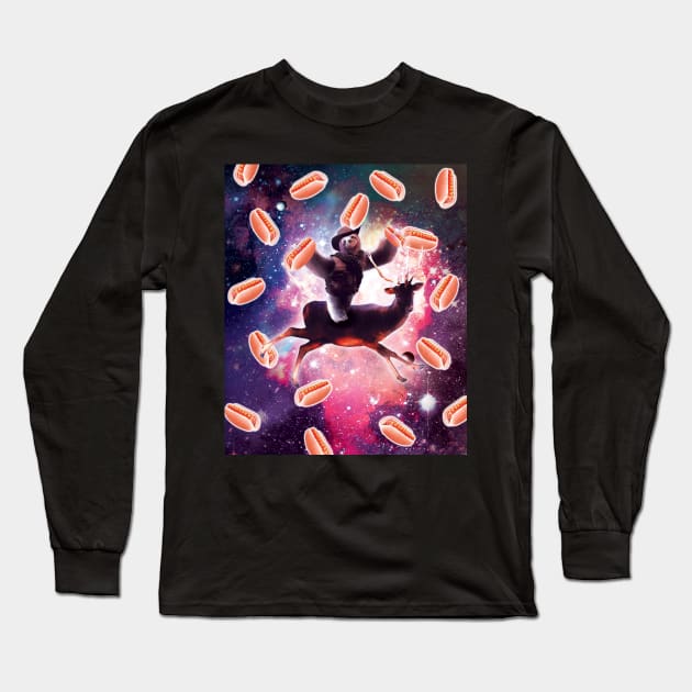 Cowboy Space Sloth On Deer Unicorn - Hot-Dog Long Sleeve T-Shirt by Random Galaxy